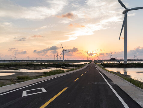 road through the wind turbines