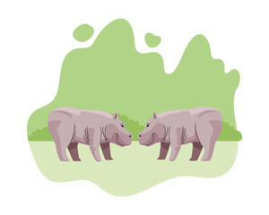 wild hippopotamus couple animals nature icons