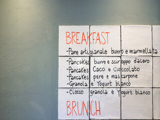 Coffee shop with wall written menu