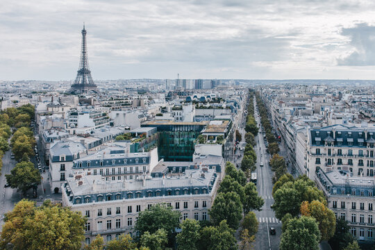 Panoramic view of The Eiffel Tower and Paris, France.