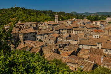 Fototapeta na wymiar View of Viviers from the towns high point. Viviers is a commune in the department of Ardèche in southern France. It is a small walled city situated on the bank of the Rhône River.