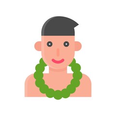 Hawaii icon related hawaii boy or man with hawaii flower necklace vector in flat style,