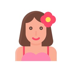 Hawaii icon related hawaii girl or women with hawaii flower vector with editable stroke