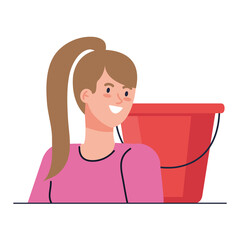 woman cartoon with construction bucket design of working maintenance workshop and repairing theme Vector illustration