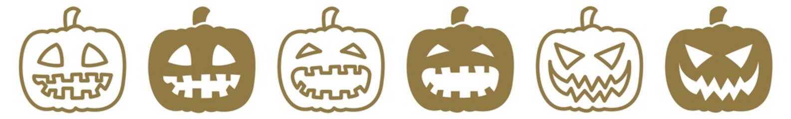 Halloween Pumpkin Icon Gold | Pumpkins Illustration | Autumn Symbol | Jack-O-Lantern Logo | Pumpkin Face Sign | Isolated | Variations