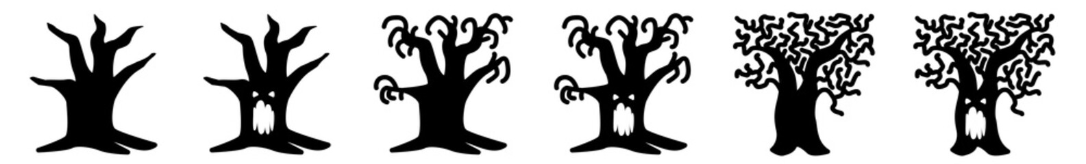 Halloween Tree Icon Black | Dark Dead Stem Illustration | Scary Autumn Symbol | Creepy Logo | Horror Sign | Isolated | Variations