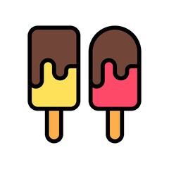 summer beach or holiday related ice cream or kulfi with chocollate vector with editable stroke,