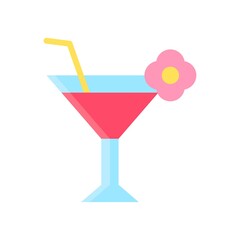 summer beach or holiday related juice glass with flower and pipe vector in flat style,