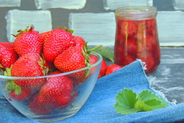 ripe strawberries and jam