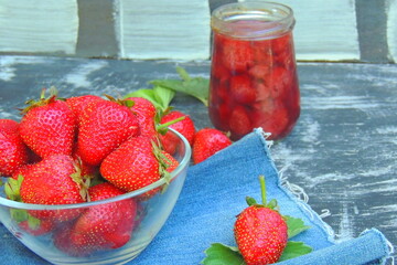 ripe strawberries and jam