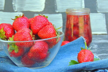 ripe strawberries and jam