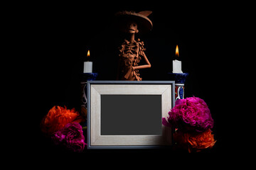 Dia de los muertos, Marco fotogr&aacute;fico para ofrenda de muertos con catrina / Mini altar for day of the dead