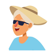 old tourist woman wearing hat and sunglasses character