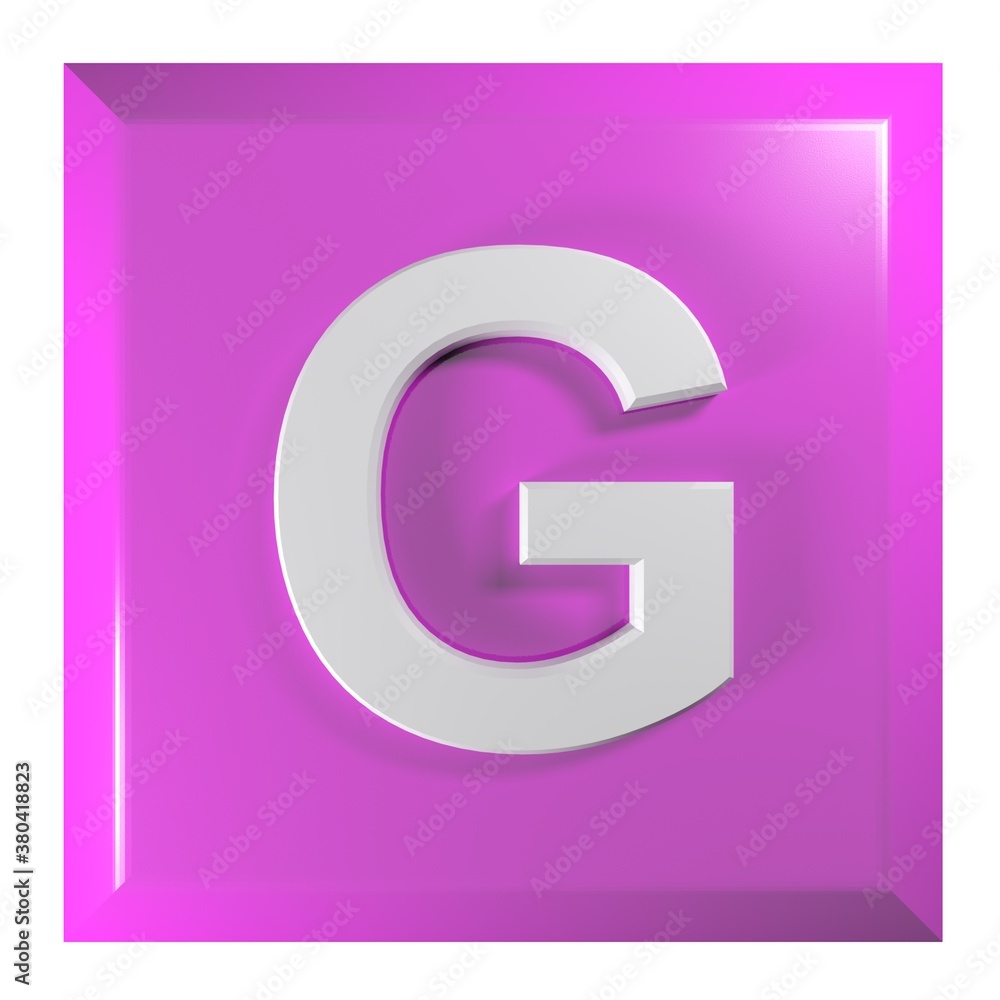 Fototapete pink square push button with the alphabetic letter g - 3d rendering illustration
