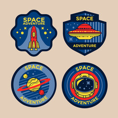 Set of Space Mission Patch Badges and Logo Emblems Vector Illustration
