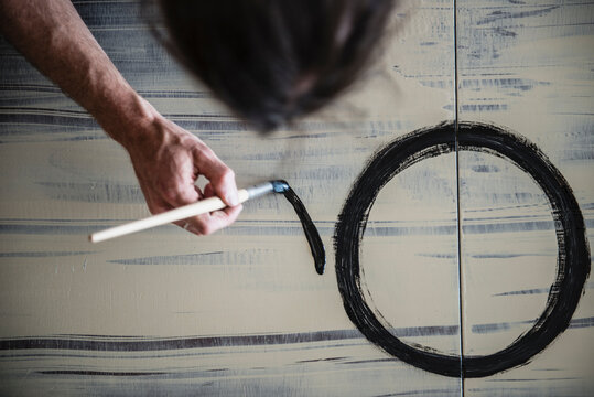 Overhead view of an artist painting