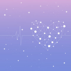 Heart link. Concept of medical technology and healthcare. 3D polygonal wireframe heart. Medicine technology background. Abstract polygonal heart. Valentine day greeting postcard. Vector illustration