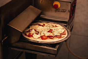 pizza in a stove