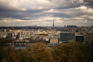 Fototapeta na wymiar View of Paris city with Eiffel Tower and Mont Martre