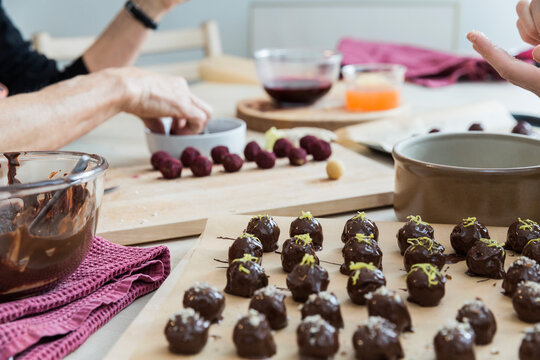 Homemade chocolate candy drying