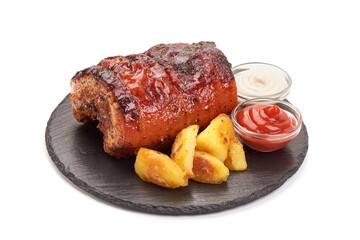 Homemade Rolled Porchetta Roast, isolated on white background