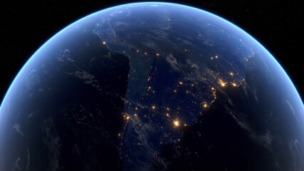 Blackout in South America. Huge Outage Hits South America and Surrounding Area. Power Outage Across All Continent. 3D Illustration.