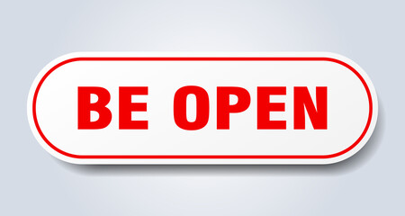 be open sign. rounded isolated button. white sticker