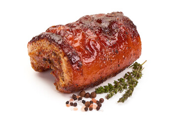 Rolled Porchetta Roast, isolated on white background