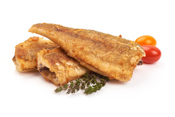 Fried perch fillet, isolated on white background
