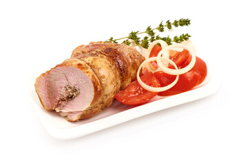 Rolled Porchetta Roast, isolated on white background