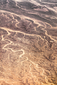 Aerial landscape of desert tributaries of the Sinai Peninsula