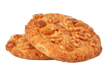 Tasty cookies with peanuts and honey baked isolated on the white