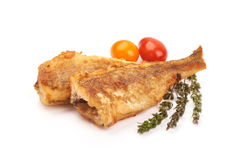 Fried perch fillet, isolated on white background