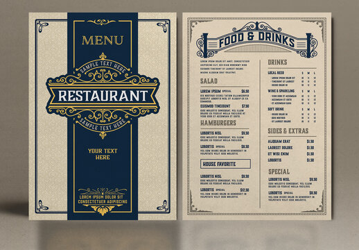Restaurant Menu Layout with Ornamental Elements 