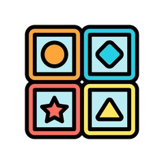 baby toy related toy blocks with star, circle and other shapes for kids vectors with editable stroke,