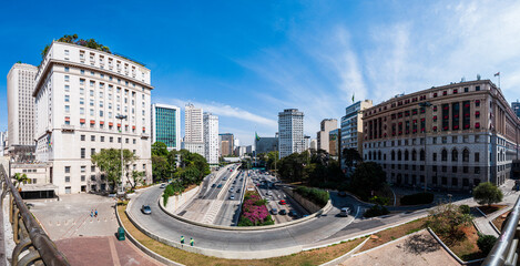 View of one of Sao Paulo's avenue from "Viaduto do Chá" in a sunny and blue day