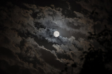 Obraz na płótnie Canvas Background with night cloudy sky and full moon. Halloween Spooky night.