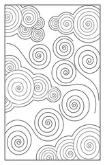 Simple black and white outline art, stylized swirls of clouds and wind. Suitable for cards, invitations, coloring pages for adults and children, as well as any other design of yours.