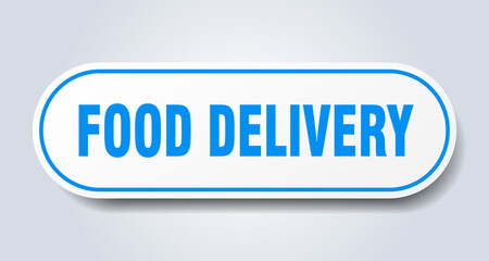 food delivery sign. rounded isolated button. white sticker