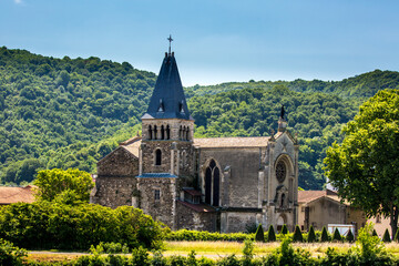 A church adjacent to the Rhone River at L'Isle, France.