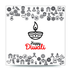 Set of Hand draw Happy Diwali Doodle backgrounds. Objects from Diwali doodle icons.	