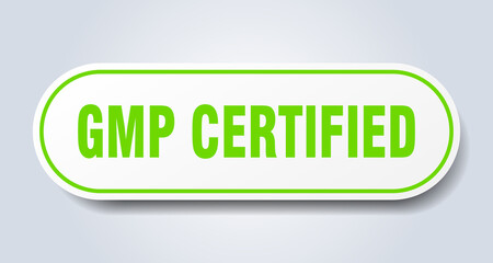 gmp certified sign. rounded isolated button. white sticker