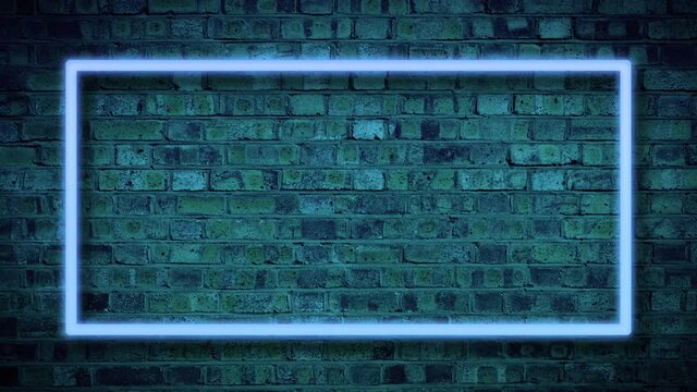 Neon frame flashing against a brick wall background, dark animated template