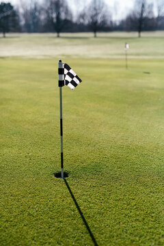 Putting green flag on golf course