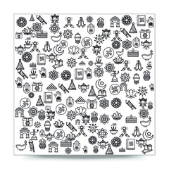 Set of Hand draw Happy Diwali Doodle backgrounds. Objects from Diwali doodle icons.	

