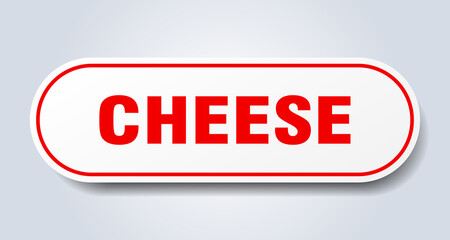 cheese sign. rounded isolated button. white sticker