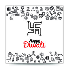 Set of Hand draw Happy Diwali Doodle backgrounds. Objects from Diwali doodle icons.	
