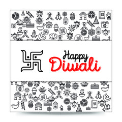 Set of Hand draw Happy Diwali Doodle backgrounds. Objects from Diwali doodle icons. 