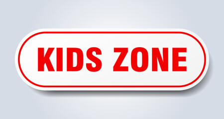 kids zone sign. rounded isolated button. white sticker
