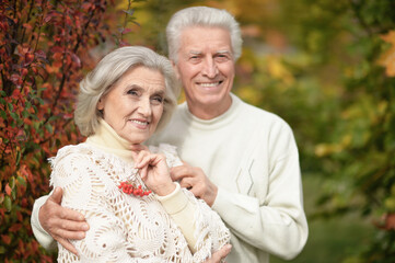 Beautiful senior couple with rowan in the park